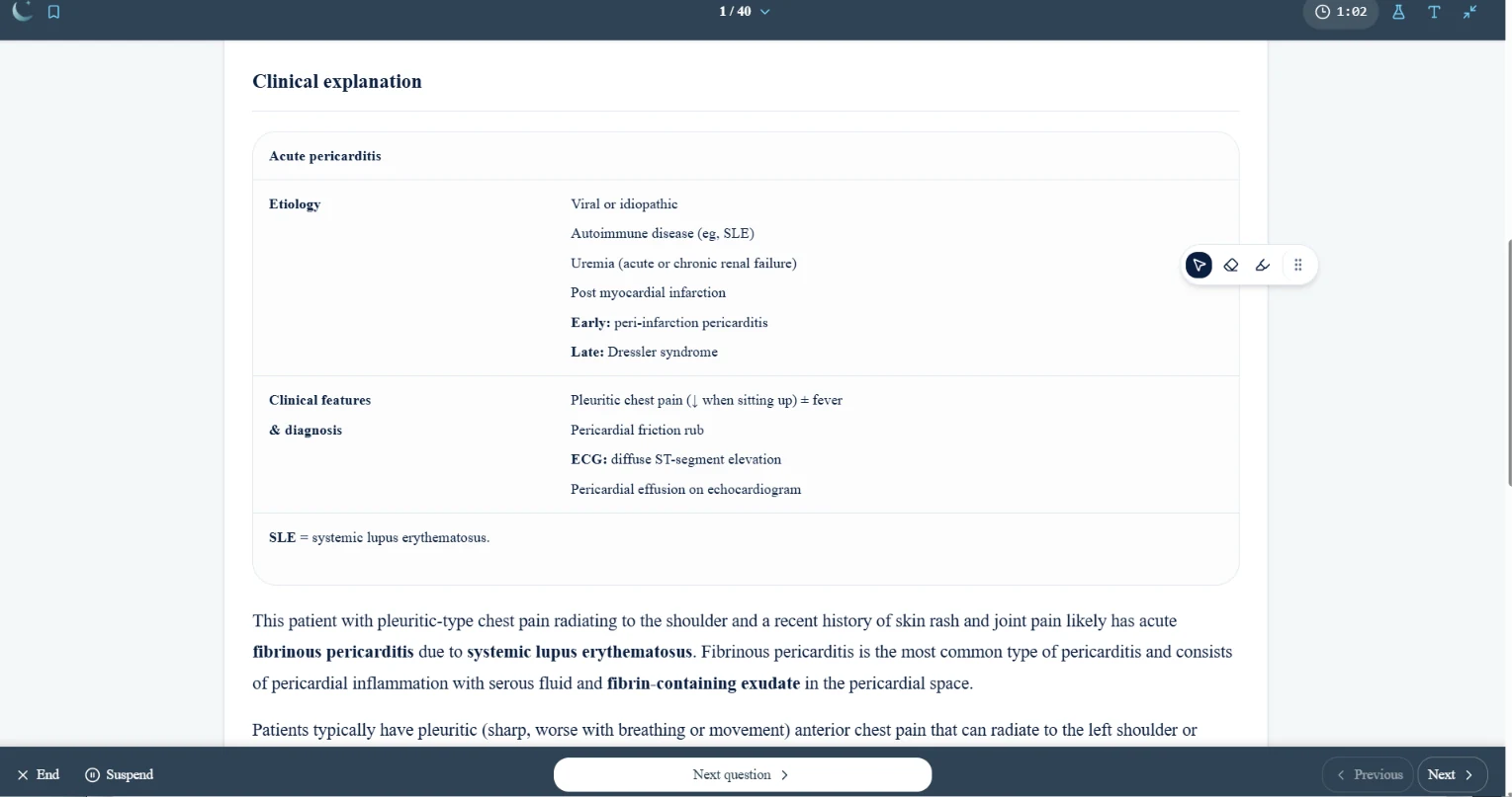 QBankio clinical explanation with two highlighted lines